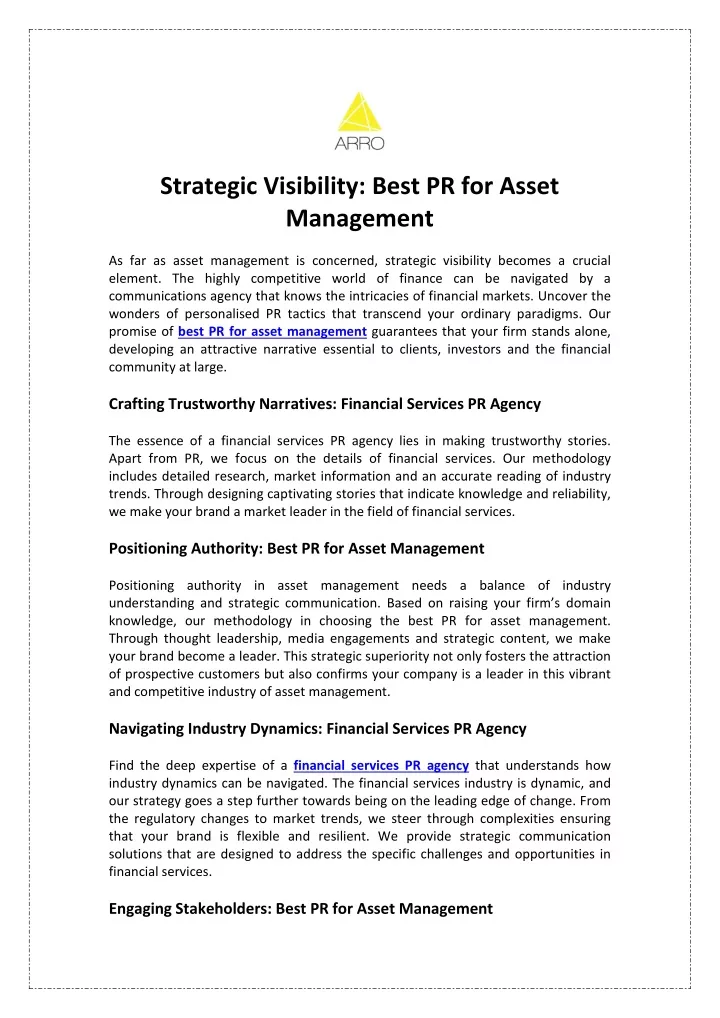strategic visibility best pr for asset management