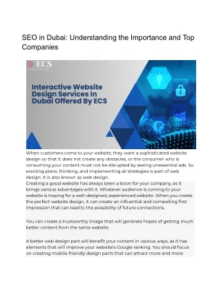 SEO in Dubai: Understanding the Importance and Top Companies