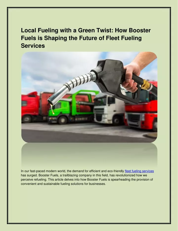 local fueling with a green twist how booster