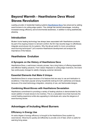Beyond Warmth - Hearthstone Deva Wood Stoves Revolution