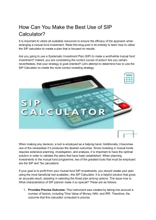 How Can You Make the Best Use of SIP Calculator Online