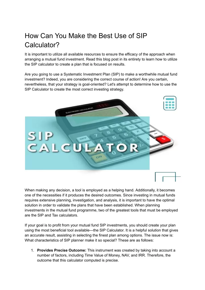 how can you make the best use of sip calculator