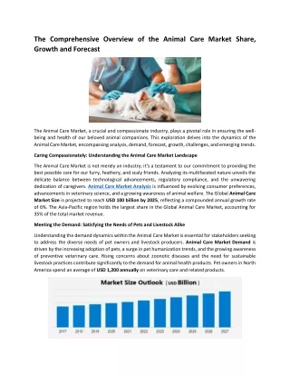the comprehensive overview of the animal care