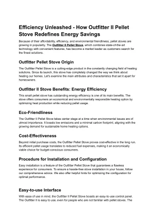 Efficiency Unleashed - How Outfitter II Pellet Stove Redefines Energy Savings