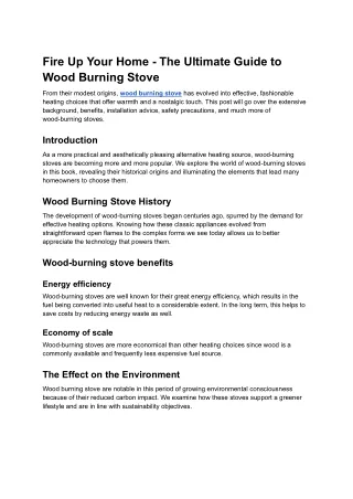 Fire Up Your Home - The Ultimate Guide to Wood Burning Stove