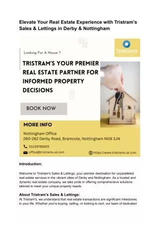 Tristram's Sales & Lettings - Best Real Estate Agents in Nottingham & Derby