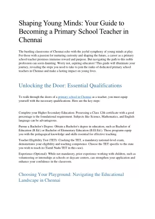 Shaping Young Minds Your Guide to Becoming a Primary School Teacher in Chennai