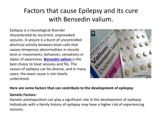 Factors that cause Epilepsy and its cure with Bensedin valium.