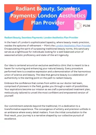 Radiant Beauty, Seamless Payments London Aesthetics Plan Provider