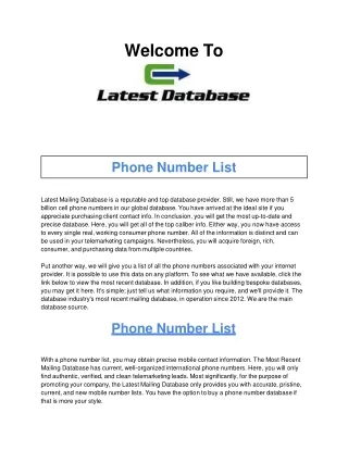 Phone Number List | Latest Mailing Database