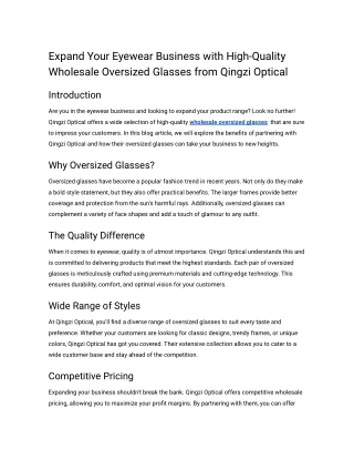 Expand Your Eyewear Business with High-Quality Wholesale Oversized Glasses from