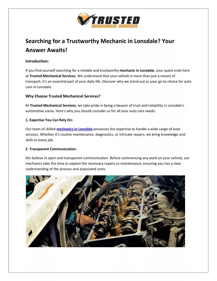 searching for a trustworthy mechanic in lonsdale