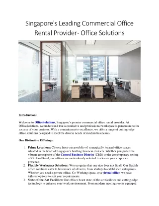 Singapore's Leading Commercial Office Rental Provider - Office Solutions