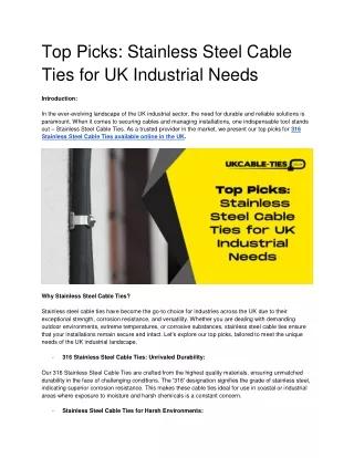 Top Picks_ Stainless Steel Cable Ties for UK Industrial Needs