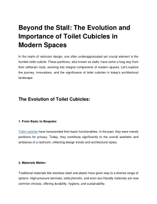 The Evolution and Importance of Toilet Cubicles in Modern Spaces