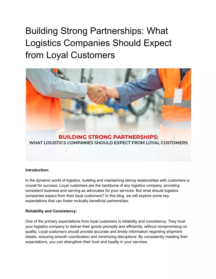 building strong partnerships what logistics