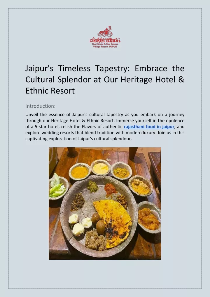 PPT - Jaipur's Timeless Tapestry: Embrace the Cultural Splendor at Our Heritage Hotel PowerPoint 