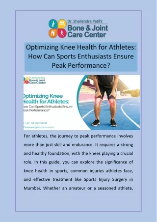 Optimizing Knee Health for Athletes How Can Sports Enthusiasts Ensure Peak Performance