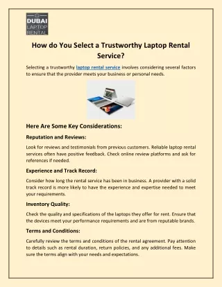How do You Select a Trustworthy Laptop Rental Service?