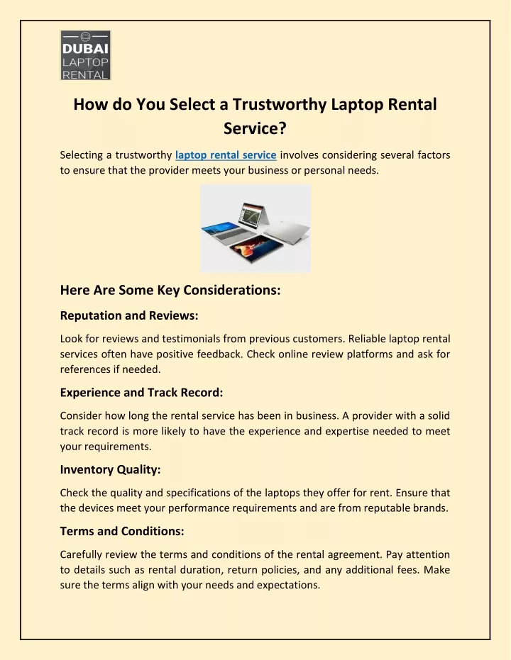 how do you select a trustworthy laptop rental