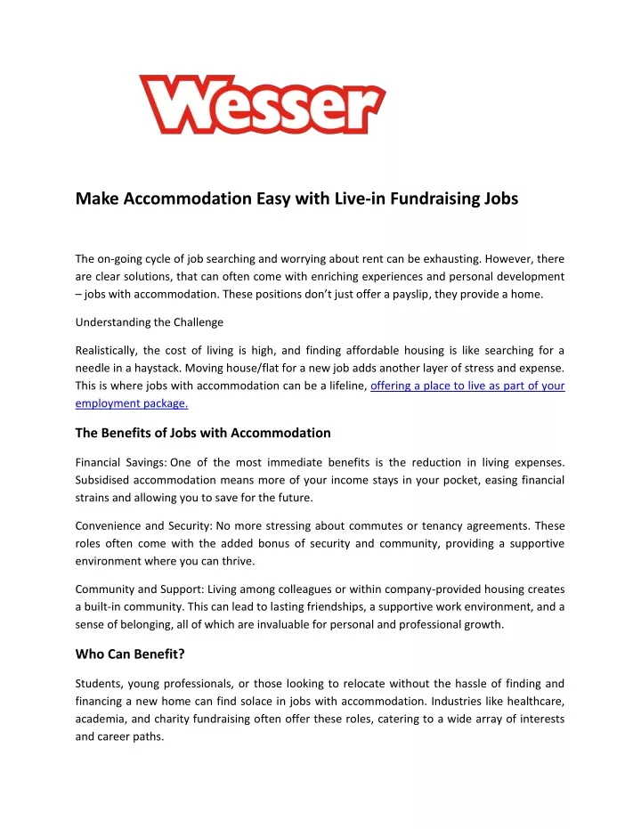 make accommodation easy with live in fundraising