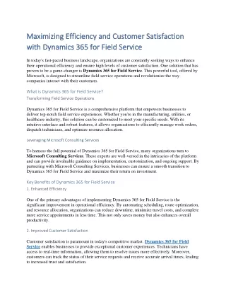 Maximizing Efficiency and Customer Satisfaction with Dynamics 365 for Field Service