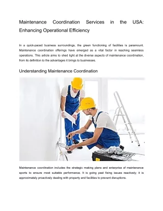 Maintenance Coordination services in USA