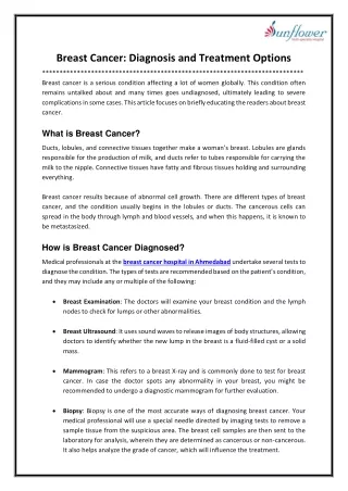 Breast Cancer: Diagnosis and Treatment Options