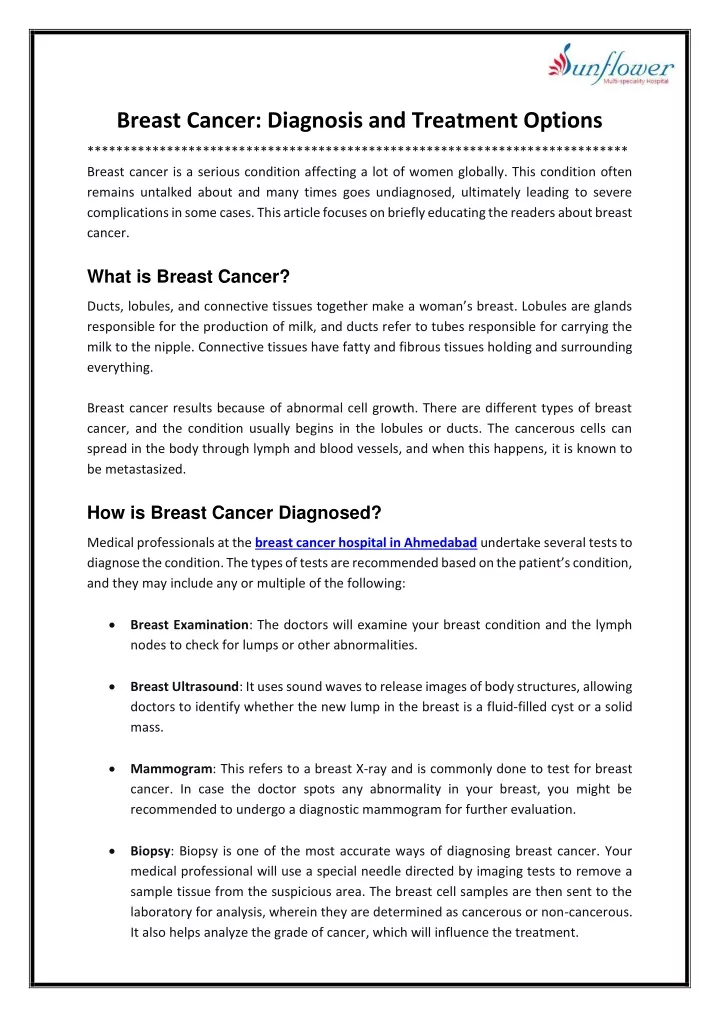breast cancer diagnosis and treatment options