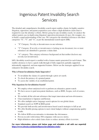 ingenious patent invalidity search services