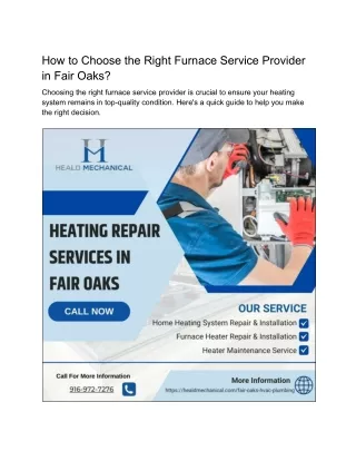 How to Choose the Right Furnace Service Provider in Fair Oaks?