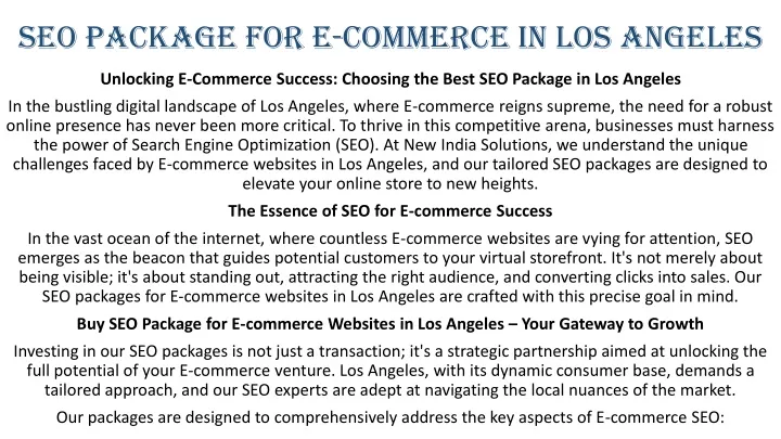 seo package for e commerce in los angeles