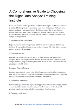 A Comprehensive Guide to Choosing the Right Data Analyst Training Institute - Uncodemy
