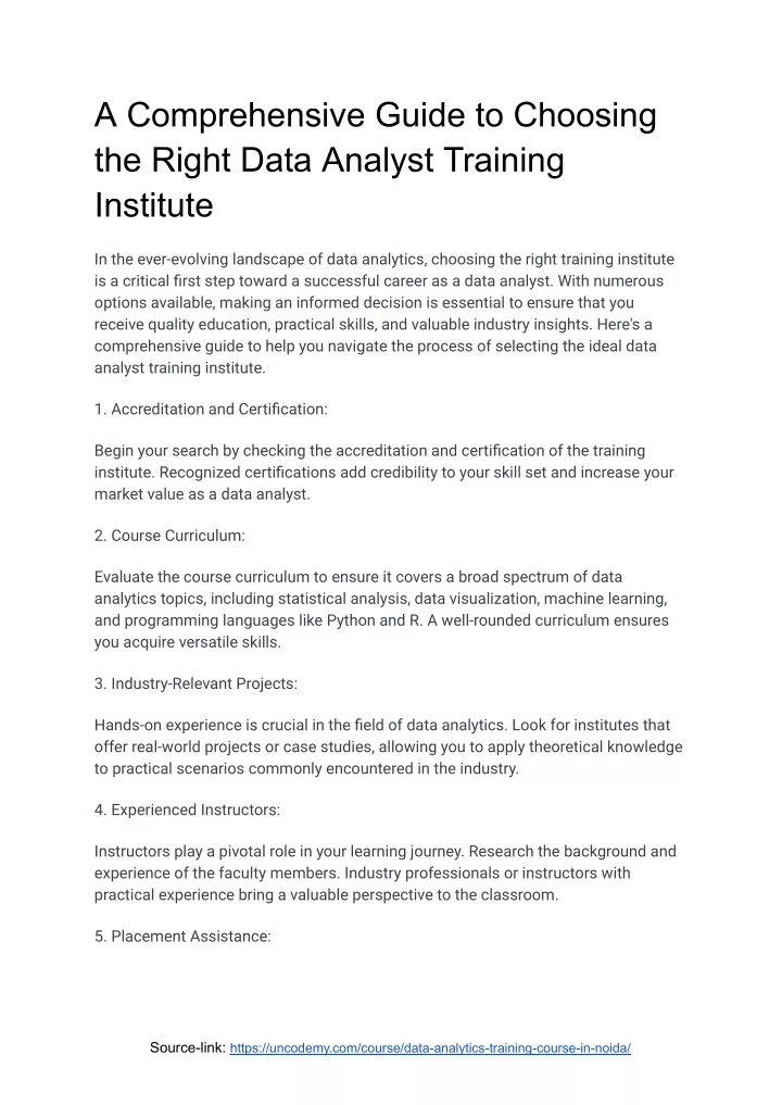 PPT - A Comprehensive Guide to Choosing the Right Data Analyst Training 