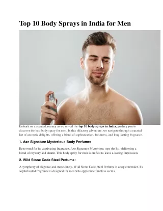 Top 10 Body Sprays in India for Men