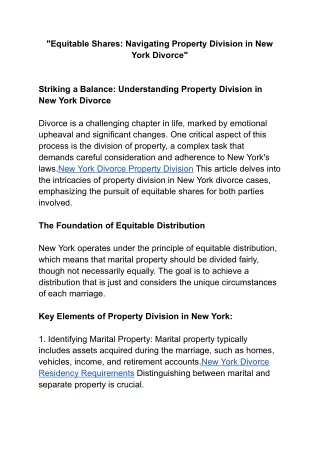 New York Divorce Property Division
