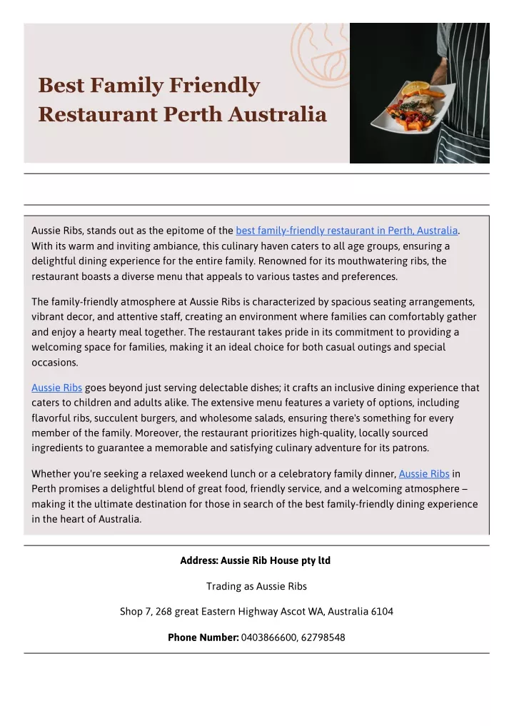 best family friendly restaurant perth australia