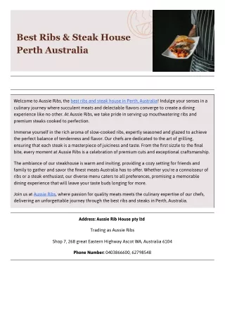 Best Ribs & Steak House Perth Australia