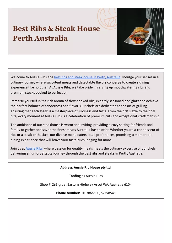 best ribs steak house perth australia