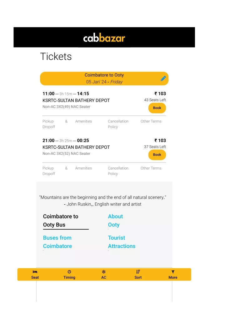 coimbatore to ooty bus tickets