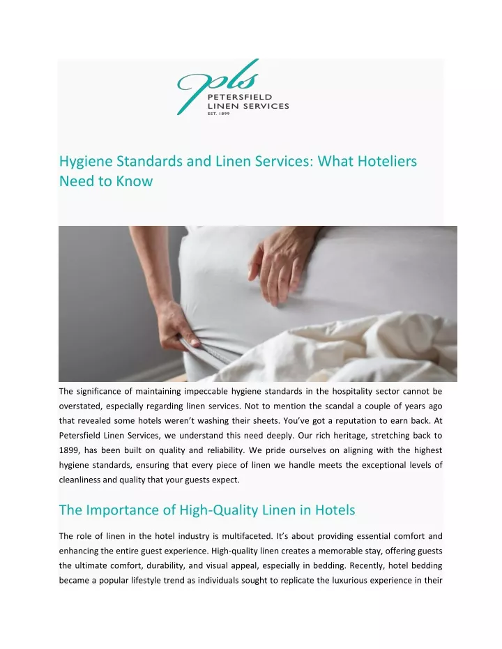hygiene standards and linen services what