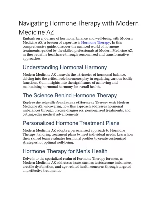 Navigating Hormone Therapy with Modern Medicine AZ