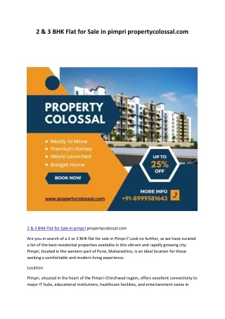 2 & 3 BHK Flat for Sale in pimpri propertycolossal