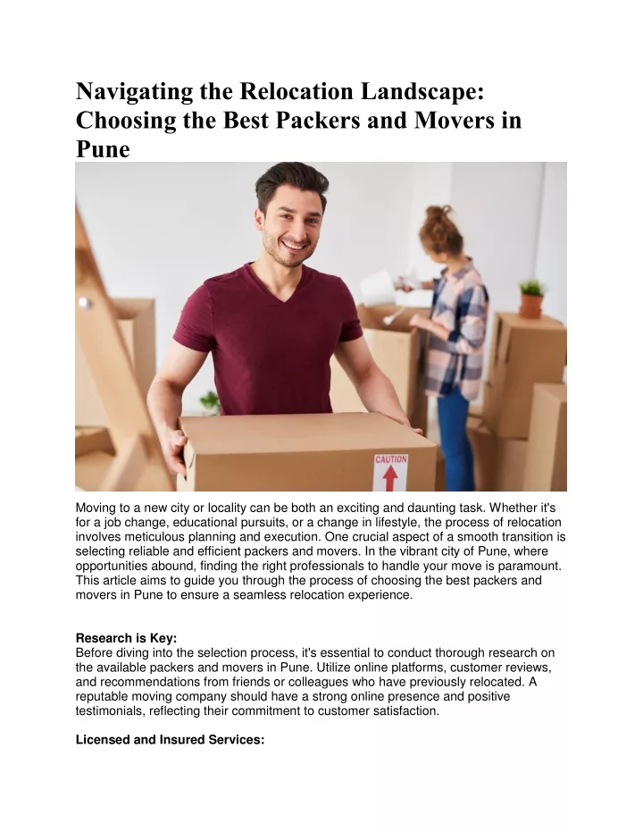 PPT - Navigating the Relocation Landscape Choosing the Best Packers and Movers in Pune 