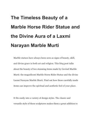 The Timeless Beauty of a Marble Horse Rider Statue and the Divine Aura of a Laxmi Narayan Marble Murti