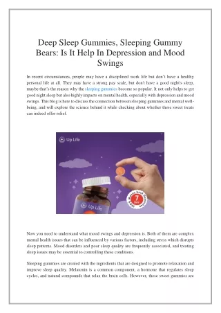 Deep Sleep Gummies, Sleeping Gummy Bears: Is It Help In Depression and Mood Swin
