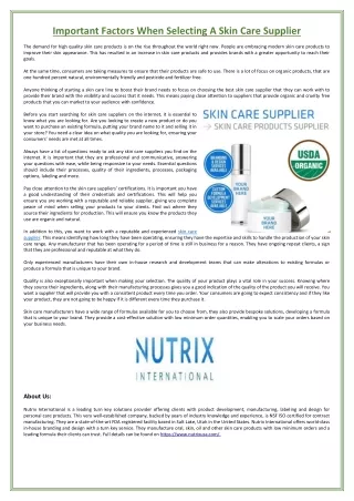 Important Factors When Selecting A Skin Care Supplier