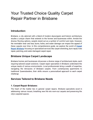 Your Trusted Choice Quality Carpet Repair Partner in Brisbane