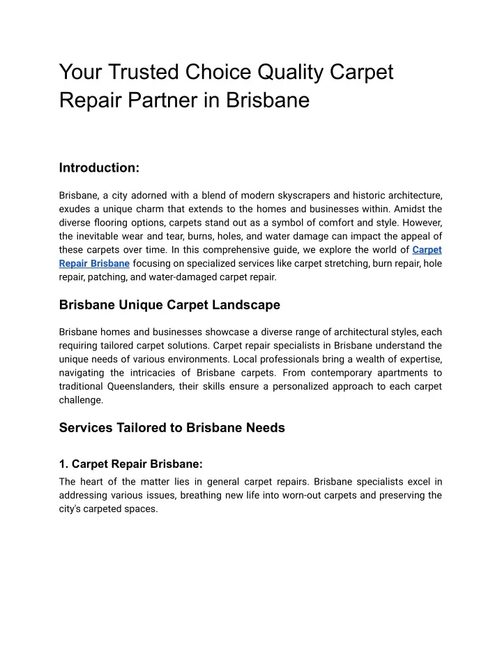 your trusted choice quality carpet repair partner