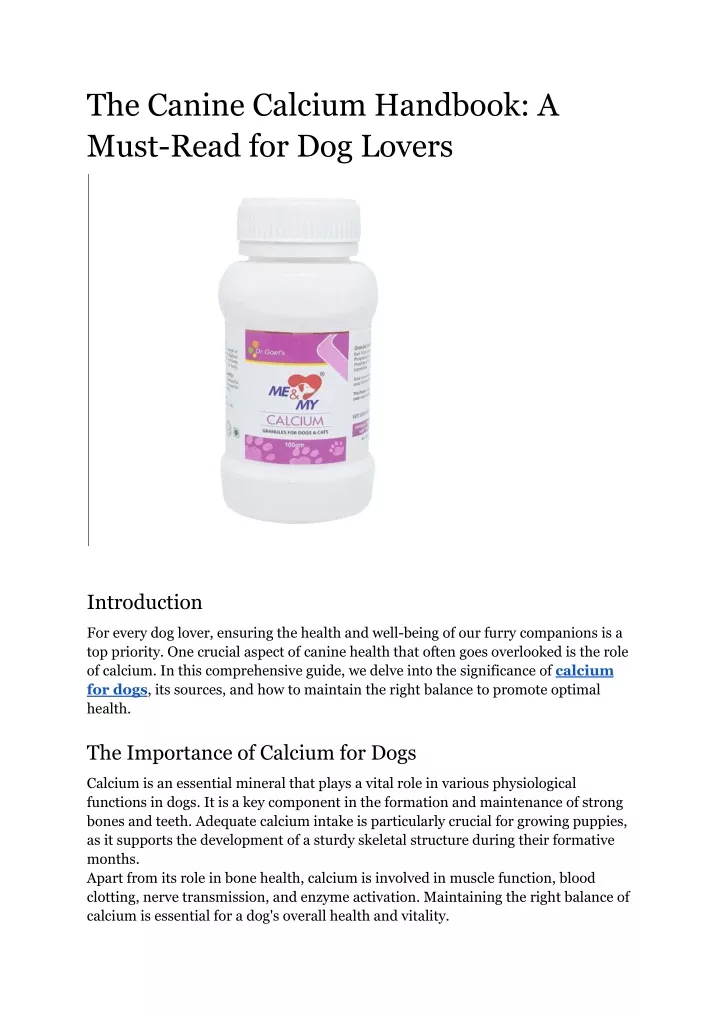 the canine calcium handbook a must read